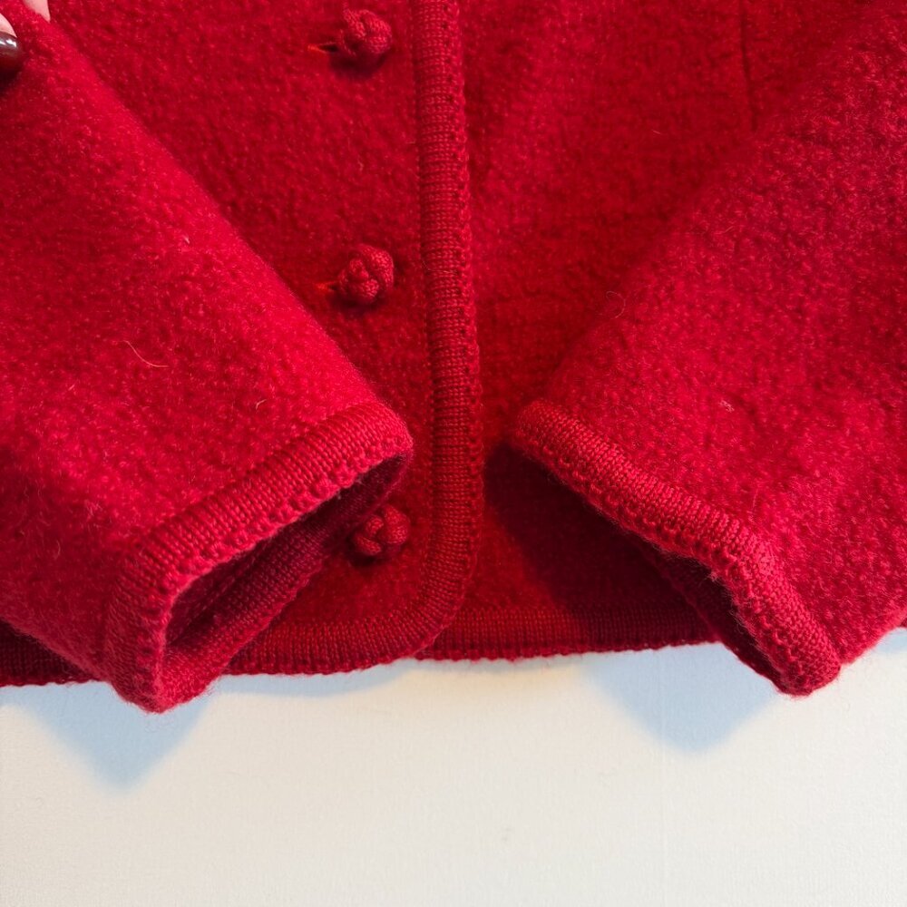 Vintage LANDS END Red 100% Boiled Wool Cardigan Sweater Jacket 14P - Picture 5 of 10